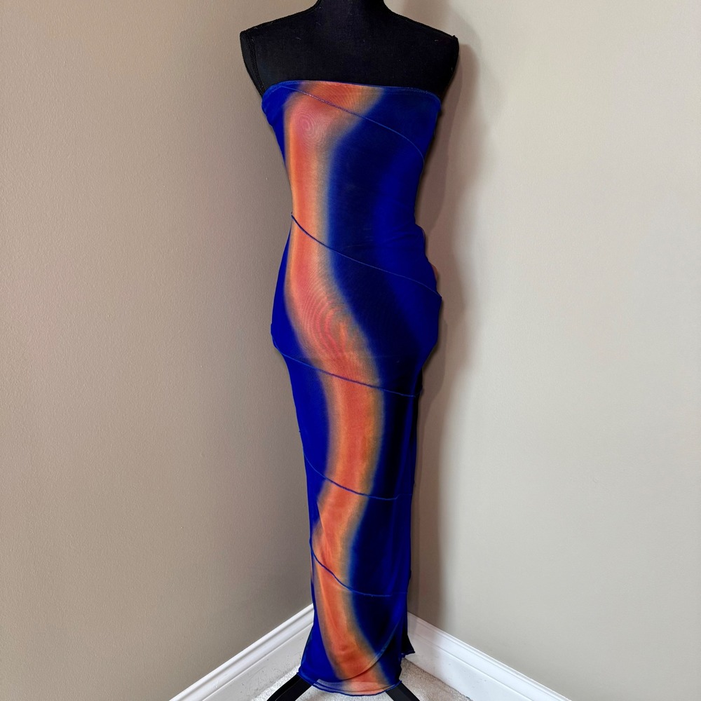 Princess Polly Luela Multicolor Graphic Mesh Strapless Maxi US 2 Bodycon Tube